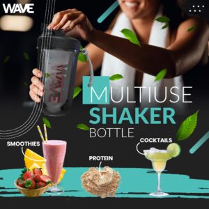 Wave Shaker Bottle 20oz | No Blender Ball Needed | Great For Pre Workout, Protein Shakes, and Cocktails | BPA Free | Rope Handle