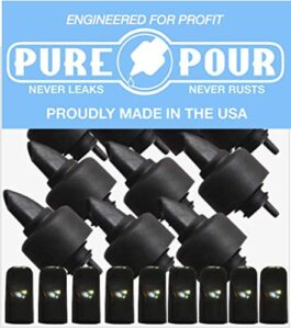 universal liquor pourers with rubber dust caps for alcohol bottles, olive oil, syrup, balsamic vinegar and more (10 pack of pour spouts)