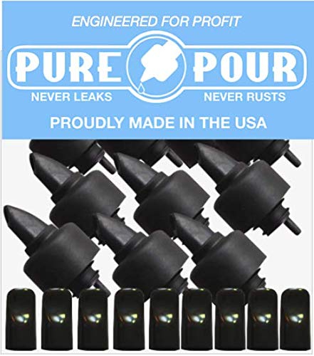 Universal Liquor Pourers with Rubber Dust Caps for Alcohol Bottles, Olive Oil, Syrup, Balsamic Vinegar and More (10 Pack of Pour Spouts)