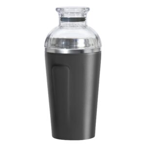 oggi groove insulated cocktail shaker-17oz double wall vacuum insulated stainless steel shaker, tritan lid has built in strainer, ideal cocktail mixer, martini shaker, margarita shaker, black