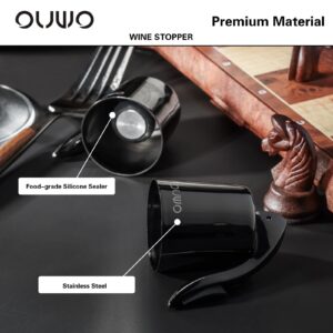 OUWO Wine Stopper Stainless Steel Wine Bottle Stoppers Plug with Silicone Wine Toppers Stopper Reusable Wine Cork Superior Leak-Proof Keeps Wine Fresh Best Gift Accessories Metalblack 2 pack