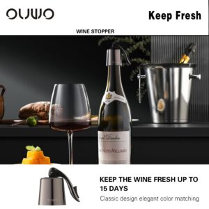 OUWO Wine Stopper Stainless Steel Wine Bottle Stoppers Plug with Silicone Wine Toppers Stopper Reusable Wine Cork Superior Leak-Proof Keeps Wine Fresh Best Gift Accessories Metalblack 2 pack