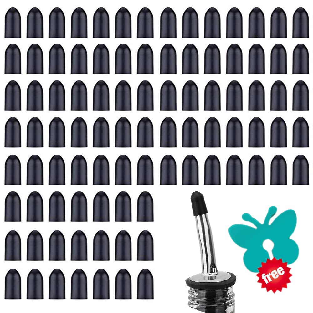 100 Pcs Pourers Dust Covers，liquor spout covers, Dispenser Spout Dust Rubber Caps for Olive Oil Liquor Bottles, Black (Black)