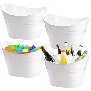 zeayea 4 pack beverage tub, 18l plastic beer bottle bucket with handles, white party tub for drinks, plastic ice bucket for wine beer bottle cooler