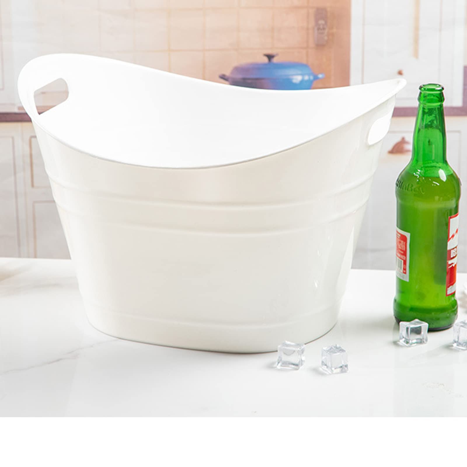 ZEAYEA 4 Pack Beverage Tub, 18L Plastic Beer Bottle Bucket with Handles, White Party Tub for Drinks, Plastic Ice Bucket for Wine Beer Bottle Cooler