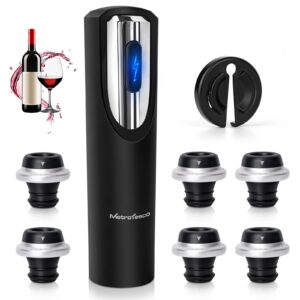 metrotesco electric wine preserver vacuum pump, auto wine stopper vacuum, wine saver pump with 6 wine bottle stoppers + 1 foil cutter, gift sets for wine lovers keep wine fresh