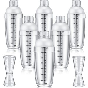 8 pcs plastic cocktail shaker set 6 pcs 24 oz drink shaker 2 pcs double measuring jigger clear plastic shaker bottle tea drink mixer cocktail measuring cup for kitchen bar party tools