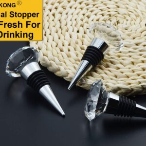 JETKONG 3 Pcs Wine Stoppers Crystal Wine and Beverage Bottle Stopper Diamond Decorative Wine Bottle Stopper (Crystal)