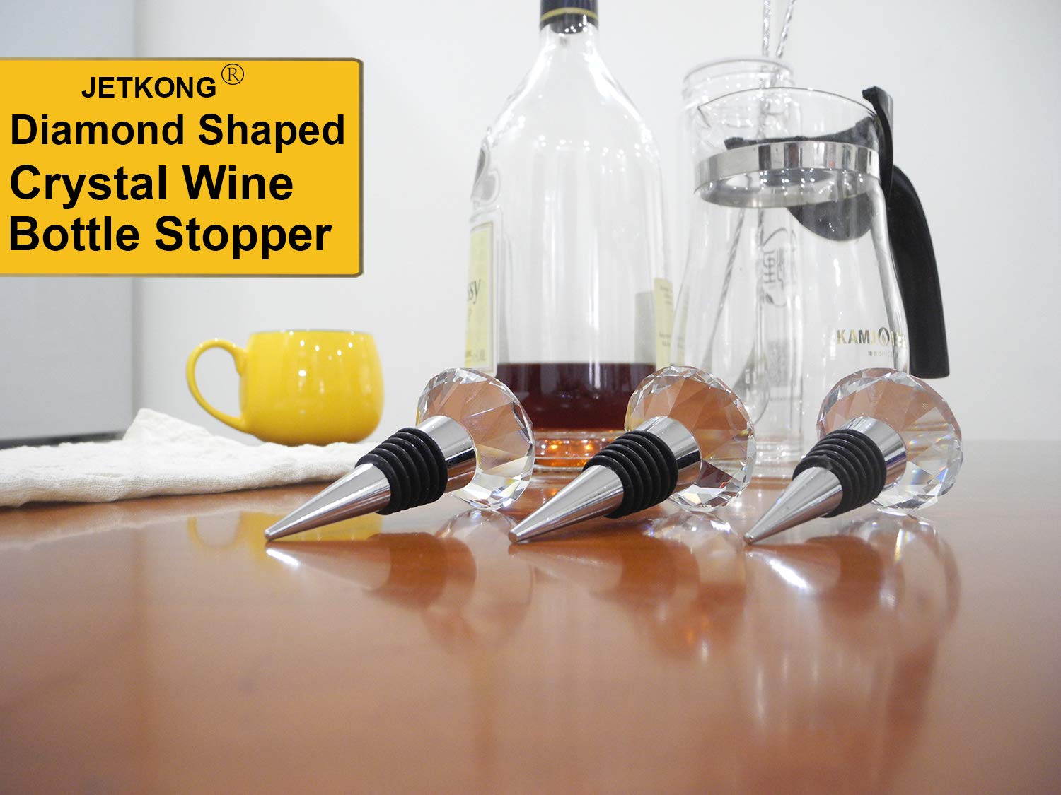 JETKONG 3 Pcs Wine Stoppers Crystal Wine and Beverage Bottle Stopper Diamond Decorative Wine Bottle Stopper (Crystal)