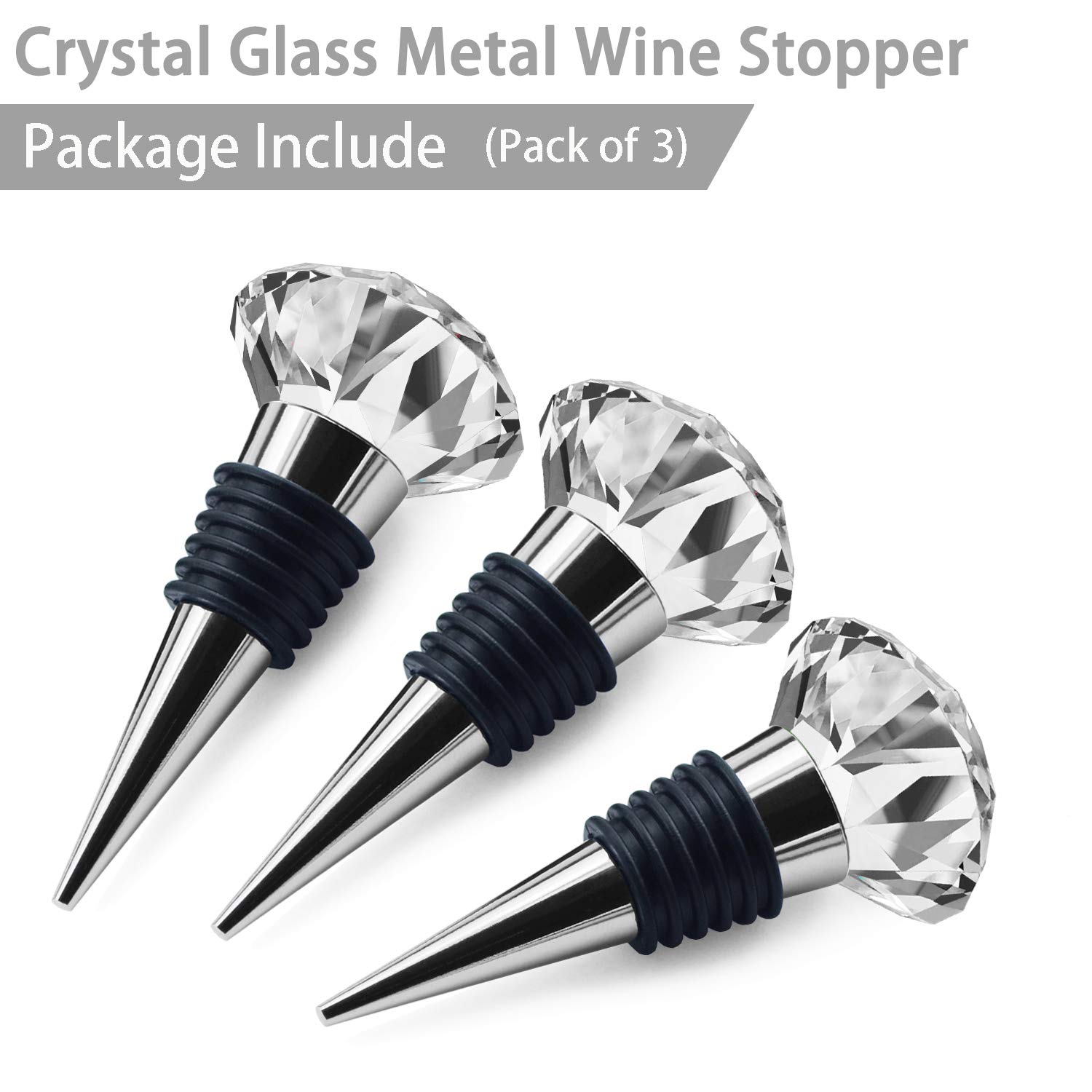 JETKONG 3 Pcs Wine Stoppers Crystal Wine and Beverage Bottle Stopper Diamond Decorative Wine Bottle Stopper (Crystal)