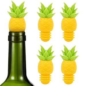 cute wine stoppers for wine bottles - 4pcs funny wine stoppers pineapple small bottle caps for crafts cork wine bottle stopper- yellow silicone wine stopper wine bottle sealer bottle top covers