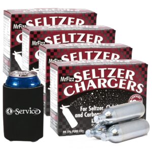 mr fizz leland co2 cartridges soda chargers, 8 gram seltzer food grade cartridge compatible with 1 liter soda siphons like isi liss and mosa, with number 1 in service soda can holder, 40 cartridges
