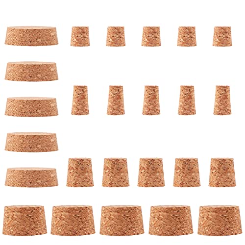 Beavorty 25Pcs Tapered Cork Plugs Wooden Wine Bottle Cork Stoppers Natural Creative Wine Cork Beverage Stoppers Replacement Corks for Wine Beer Bottle