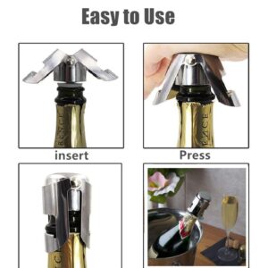 3 Pack Reusable Champagne Stoppers, Stainless Steel Wine Sparkling Bottle Cork Set with a Built In Sealing Plug,Sealer for Cava, Prosecco (Silver)