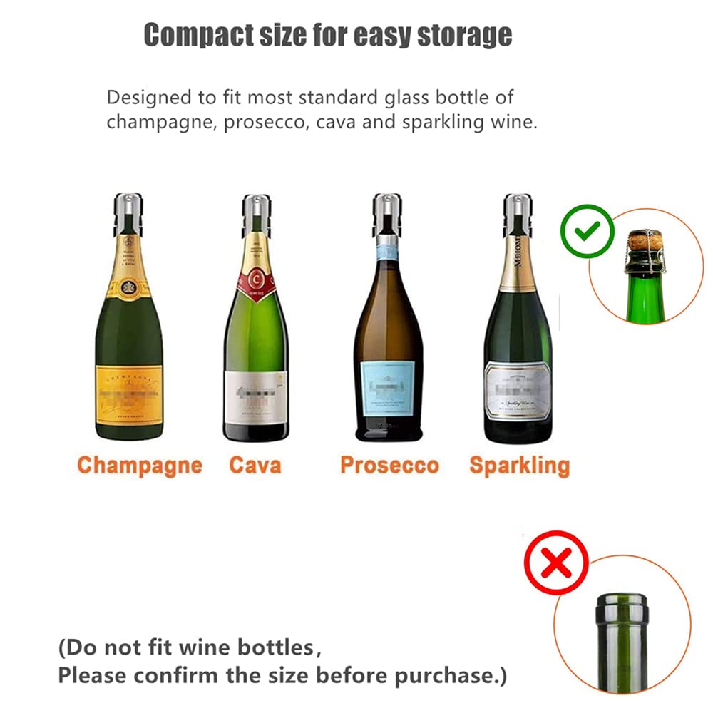 3 Pack Reusable Champagne Stoppers, Stainless Steel Wine Sparkling Bottle Cork Set with a Built In Sealing Plug,Sealer for Cava, Prosecco (Silver)