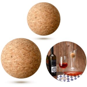 2 Pieces Wine Cork Ball Wooden Cork Ball Stopper for Wine Carafe Decanter Bottle Replacement, 2.4 Inch/ 2 Inch