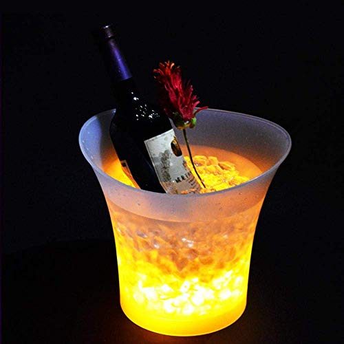 PeSandy LED Ice Bucket, 5L Large Capacity Wine Ice Bucket Drink Containers with Multi Colors Changing for Party/Home/Bar, Waterproof Champagne Retro Wine Drink Beer Beverage (1PCS, Battery Powered)