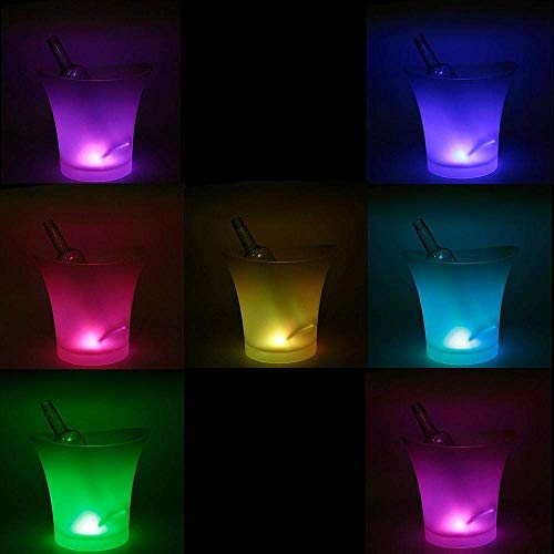 PeSandy LED Ice Bucket, 5L Large Capacity Wine Ice Bucket Drink Containers with Multi Colors Changing for Party/Home/Bar, Waterproof Champagne Retro Wine Drink Beer Beverage (1PCS, Battery Powered)