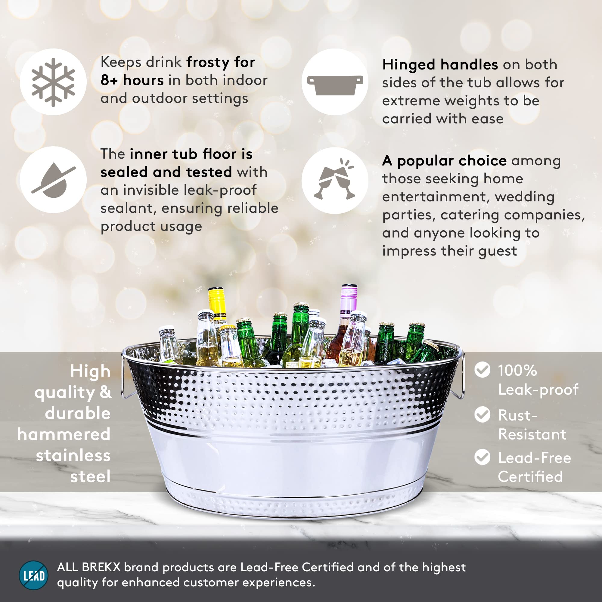 Stainless Steel Beverage Tub + Insulated Multi-Functional Bar Mat for Parties & Events - Wedding Gifts, Anniversary, Wine Nights (6-Gallon)