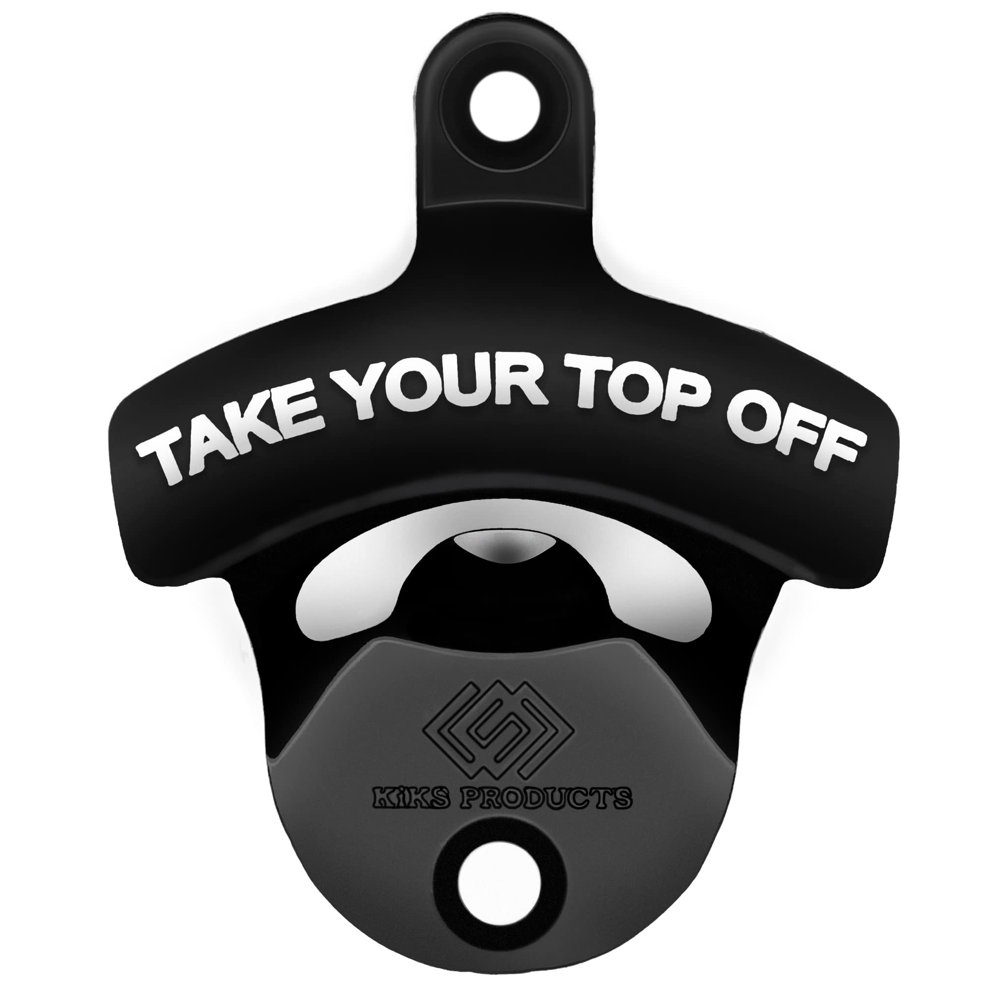 Bottle Opener Wall Mounted - Take Your Top Off Design Bottle Opener - Cool &Funny Beer Opener - Perfect for Men, Your Dad or Boyfriend & Beer Lovers - Durable Black Wall Mounted Beer Accessories