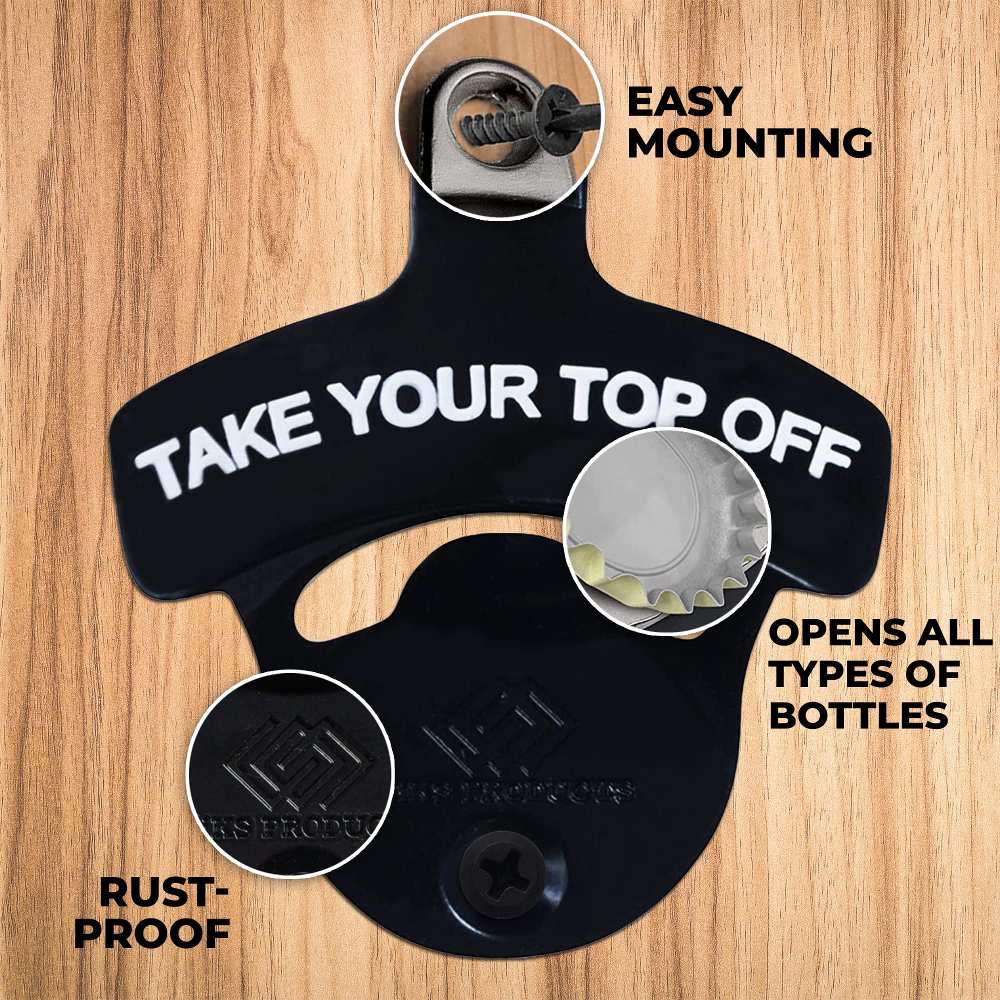 Bottle Opener Wall Mounted - Take Your Top Off Design Bottle Opener - Cool &Funny Beer Opener - Perfect for Men, Your Dad or Boyfriend & Beer Lovers - Durable Black Wall Mounted Beer Accessories