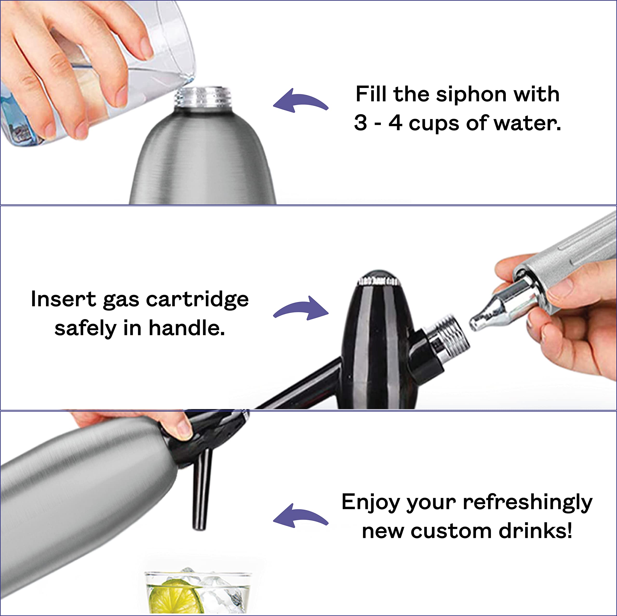 Nuvantee Soda Siphon - Ultimate sparkling Soda Maker - Aluminum - 1 Liter - With Free Cocktail Recipes