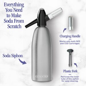 Nuvantee Soda Siphon - Ultimate sparkling Soda Maker - Aluminum - 1 Liter - With Free Cocktail Recipes