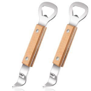 2 pieces magnetic bottle and can openers with wood handle, magnet stainless steel can punch tappers for beers beverages cans beverages, suitable for camping and traveling