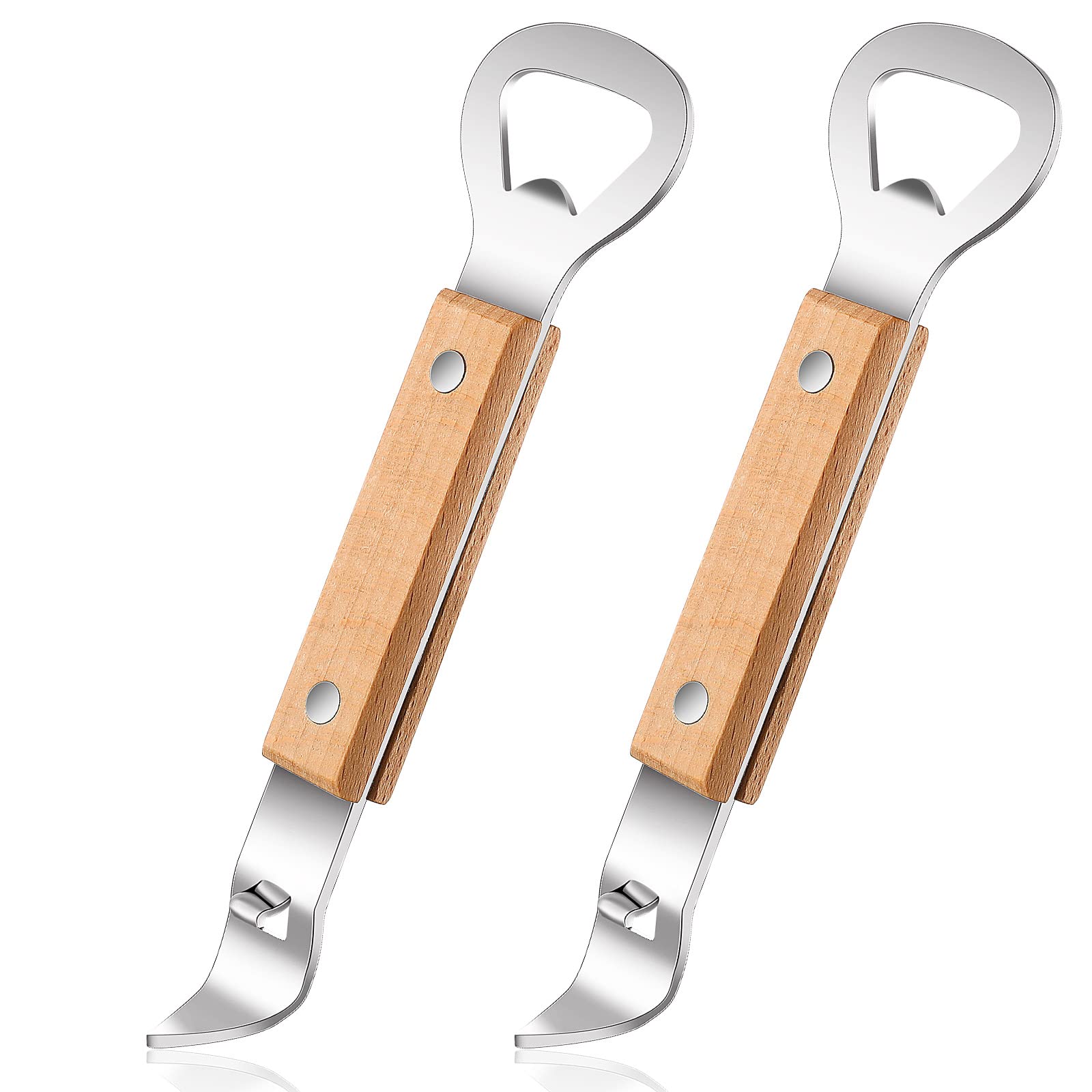 2 Pieces Magnetic Bottle and Can Openers with Wood Handle, Magnet Stainless Steel Can Punch Tappers for Beers Beverages Cans Beverages, Suitable for Camping and Traveling