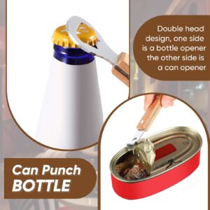 2 Pieces Magnetic Bottle and Can Openers with Wood Handle, Magnet Stainless Steel Can Punch Tappers for Beers Beverages Cans Beverages, Suitable for Camping and Traveling