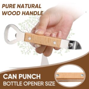 2 Pieces Magnetic Bottle and Can Openers with Wood Handle, Magnet Stainless Steel Can Punch Tappers for Beers Beverages Cans Beverages, Suitable for Camping and Traveling