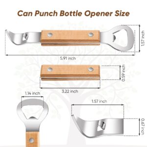 2 Pieces Magnetic Bottle and Can Openers with Wood Handle, Magnet Stainless Steel Can Punch Tappers for Beers Beverages Cans Beverages, Suitable for Camping and Traveling