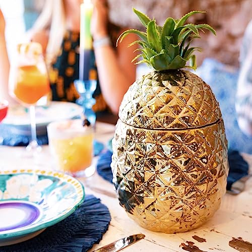 Talking Tables Gold Pineapple Ice Bucket with Lid Premium Drinks Trolley | Retro Bar Accessory | Classy Party Decoration | Elegant Cooler | Ideal Gift for Him or Her, 21.5 x 21.5 x 27 cm