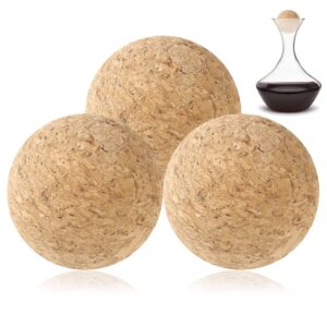 wine cork ball,3 pieces wooden cork ball stopper for wine decanter carafe bottle replacement (2.4 inch/ 6.1 cm)