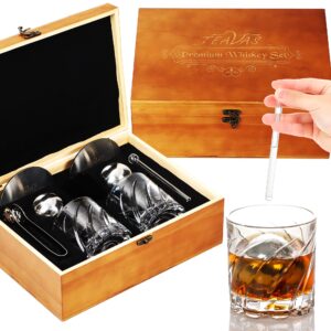 teavas whiskey glass gift set with drinking glasses, metal ice balls, coasters & ice tongs - bar glasses for scotch & bourbon - bartender kit - birthday gifts for friends & family