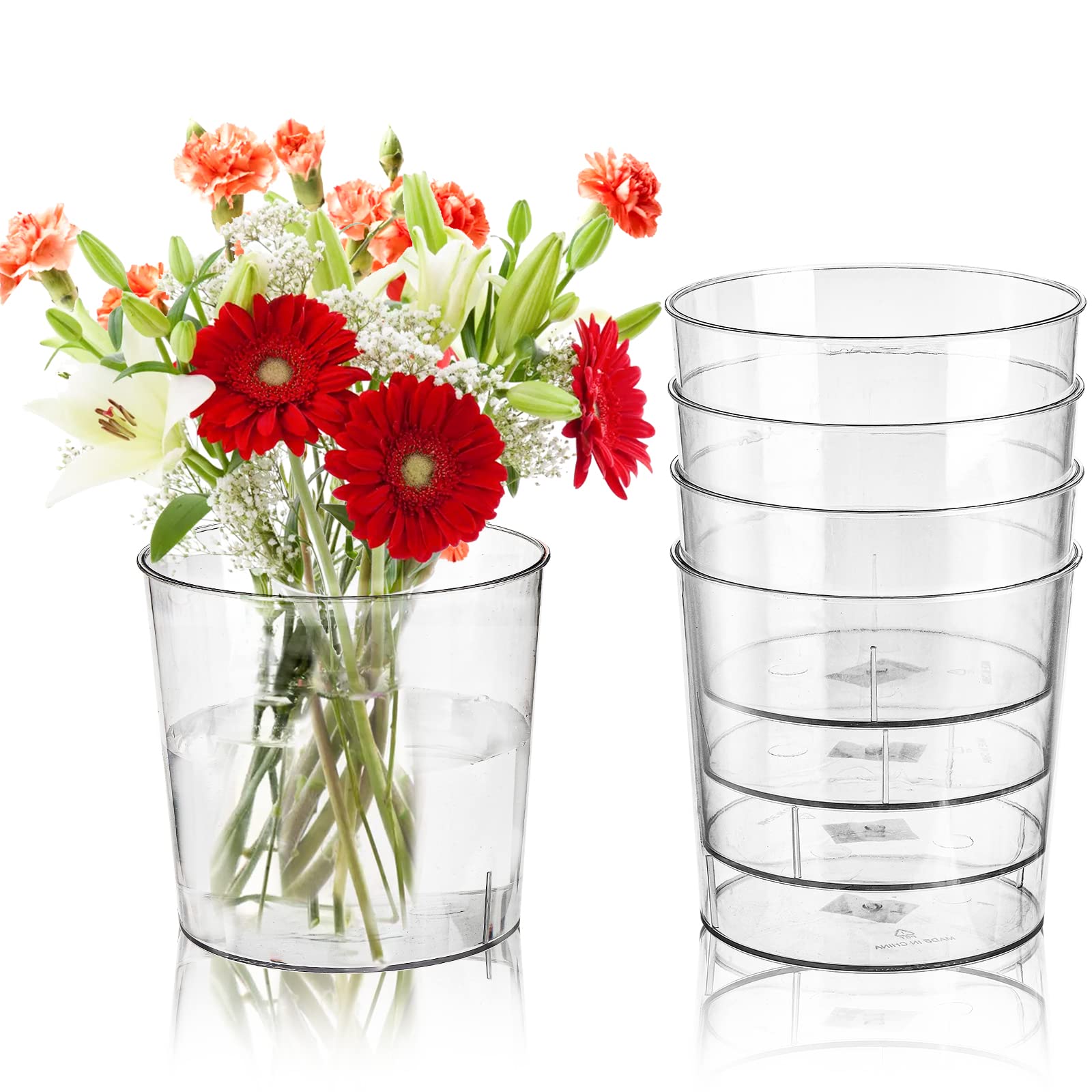 Kingrol 6 Pack Clear Flower Vases, 3 Quart Plastic Ice Buckets for Chilling Beer, Wine, Champagne, Multipurpose Buckets for Home Office, 6.5 x 6.5 x 6 Inch