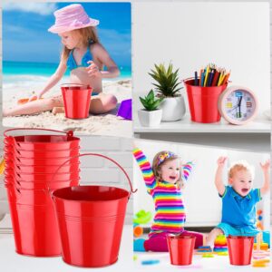 24 Pcs Metal Bucket 5 x 3.5 x 4.7 Inch Mini Party Buckets for Flower Pot Plant Basket Iron Small Metallic Pails with Handle for Toy Container Candy Snack Crafts Vase Party Favors (Red)