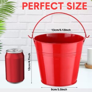 24 Pcs Metal Bucket 5 x 3.5 x 4.7 Inch Mini Party Buckets for Flower Pot Plant Basket Iron Small Metallic Pails with Handle for Toy Container Candy Snack Crafts Vase Party Favors (Red)