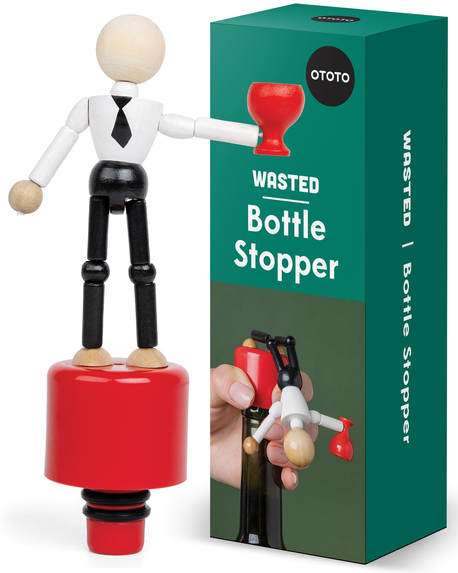 Wasted Wine Stopper by OTOTO - Wine Bottle Stopper, Wine Stoppers for Wine Bottles, Wine Accessories, Wine Bottle Stoppers, Funny Kitchen Gadgets, Fun Wine Stoppers Cute Wine Corks for Wine Bottles