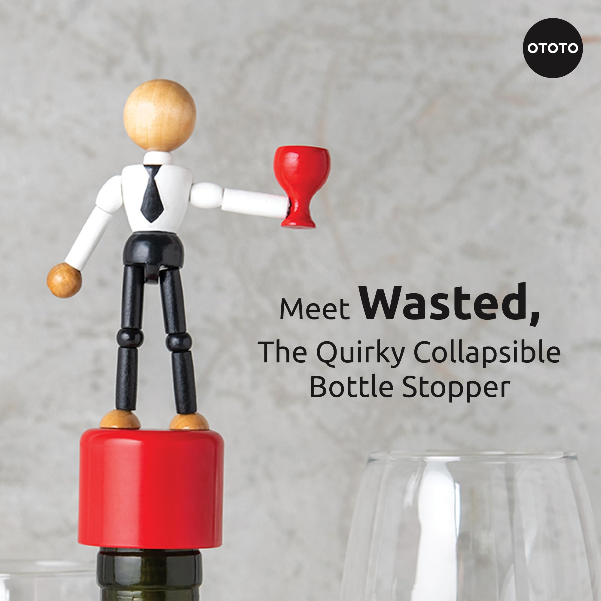 Wasted Wine Stopper by OTOTO - Wine Bottle Stopper, Wine Stoppers for Wine Bottles, Wine Accessories, Wine Bottle Stoppers, Funny Kitchen Gadgets, Fun Wine Stoppers Cute Wine Corks for Wine Bottles