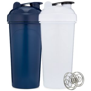 gomoyo [2 pack] 28-ounce shaker bottle (navy, white) | protein shaker cup 2-pack with agitators | protein shaker bottle set is bpa free and dishwasher safe