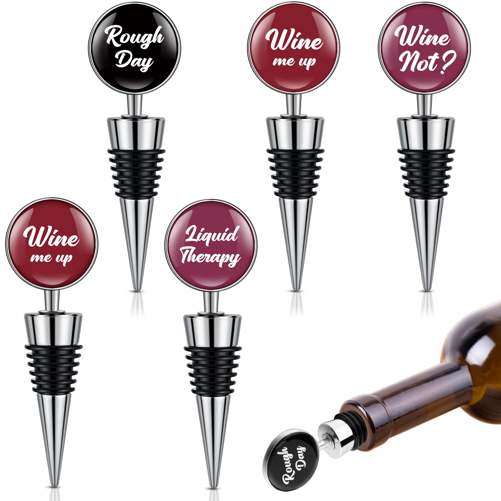 Set of 5 Funny Wine Stopper Wine Bottle Stopper Wine Gifts Accessories for Women Men Beer Beverage Wine Outlet Cap with Funny Sayings for Gifts Bar Holiday Party Wedding (Classic Color)