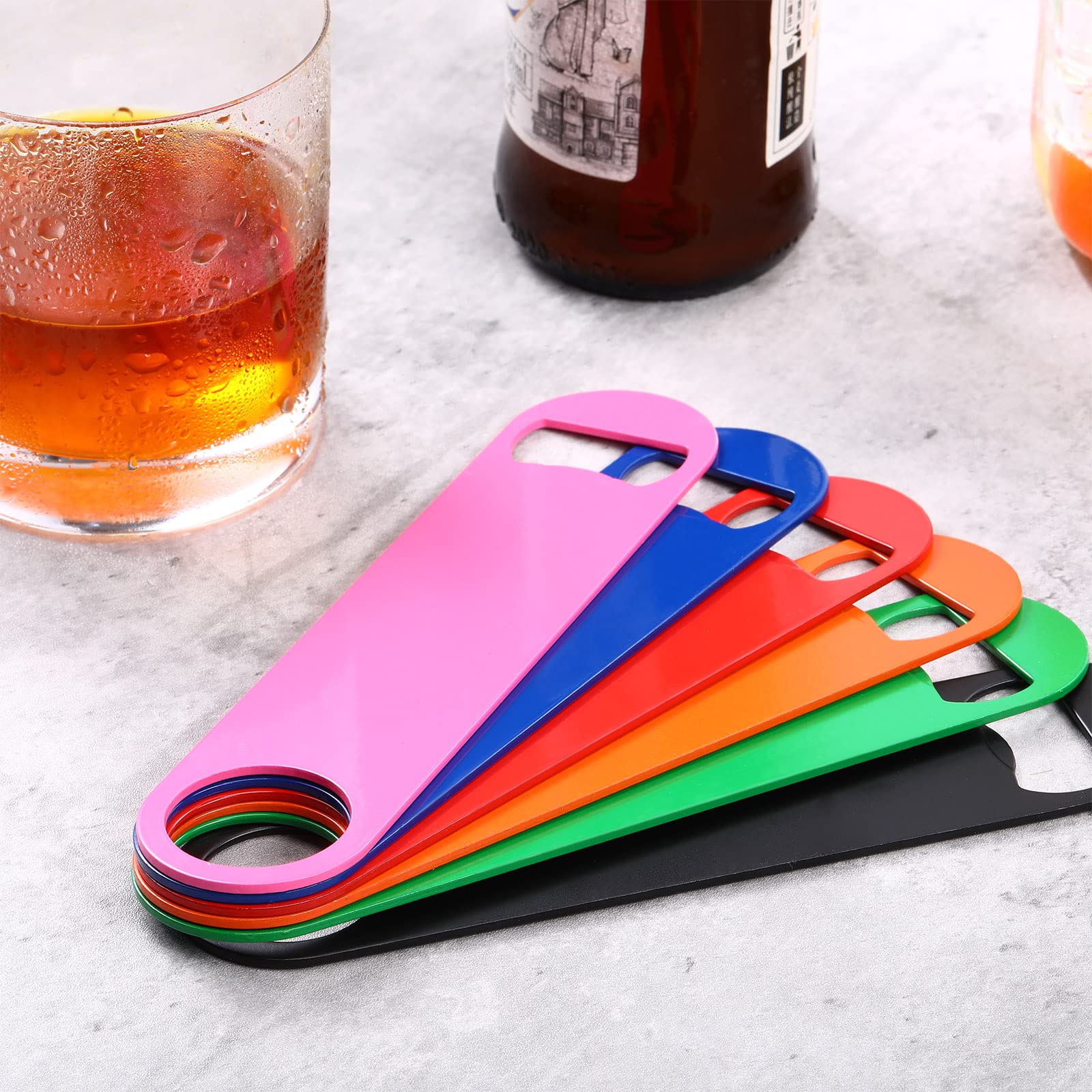 Set of 24 Stainless Steel Flat Beer Bottle Opener Bulk Funny Bartender Bar Keys Heavy Duty 7 Inches Beer Openers for Men Women Kitchen Restaurant Party Supplies, Orange, Pink, Red, Blue, Green, Black