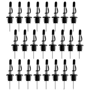 24 pack liquor bottle pourers, baltre stainless steel olive oil dispenser spout, with siamese rubber dust caps bottle pourers for alcohol, bottle pourers suitable for about 3/4" bottle mouth