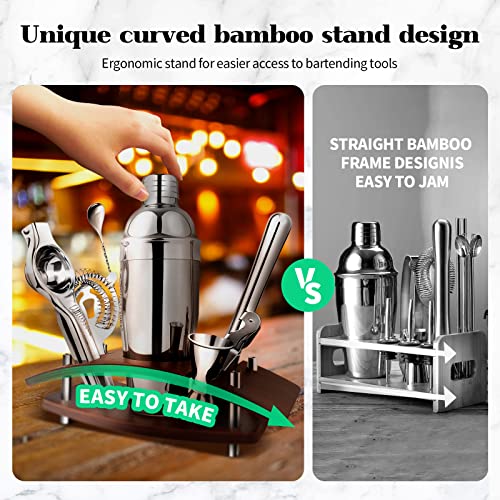 Bartender Kit,Cocktail Shaker Set with Bamboo Stand,Perfect Home Bartending Kit and Martini Drink Mixer Set,Bar Tool for an Awesome Drink Mixing Experience, Idea