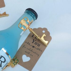 50 Pcs Gold Skeleton Key Beer Bottle Opener With 100 Pcs Thank You Card and 98 Feet Hemp Rope for Wedding Party Favors (50pcs Gold)