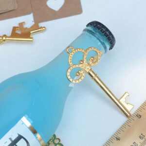 50 Pcs Gold Skeleton Key Beer Bottle Opener With 100 Pcs Thank You Card and 98 Feet Hemp Rope for Wedding Party Favors (50pcs Gold)