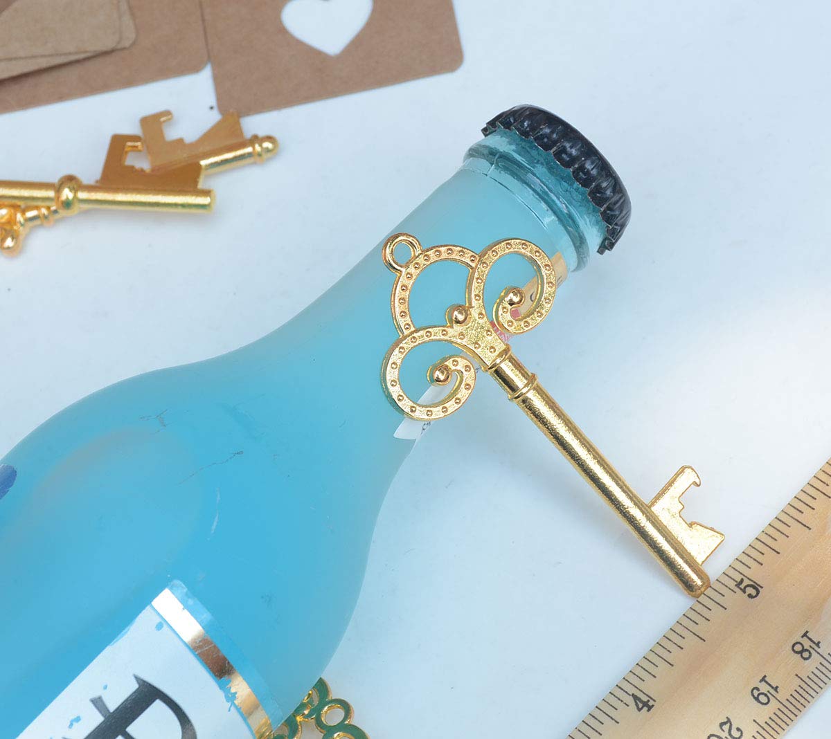 50 Pcs Gold Skeleton Key Beer Bottle Opener With 100 Pcs Thank You Card and 98 Feet Hemp Rope for Wedding Party Favors (50pcs Gold)