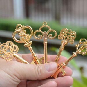 50 Pcs Gold Skeleton Key Beer Bottle Opener With 100 Pcs Thank You Card and 98 Feet Hemp Rope for Wedding Party Favors (50pcs Gold)