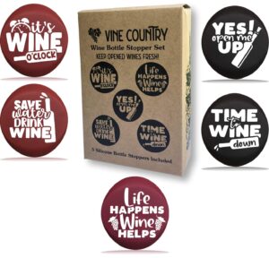 wine stoppers - 5 reusable funny bottle stopper cap set with gift box - wine gift accessory for friends